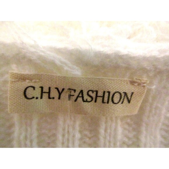 C.H.Y Fashion White Sweater Pant Set Cable Knit 2 Pc Fringe Tassel NWOT Size L - Picture 9 of 11
